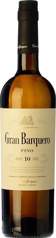 16,95 € Spedizione Gratuita | Vino fortificato Pérez Barquero Gran Barquero Fino D.O. Montilla-Moriles Andalusia Spagna Pedro Ximénez Bottiglia 75 cl