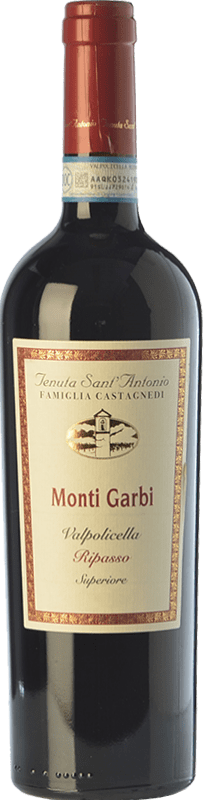 17,95 € Бесплатная доставка | Красное вино Tenuta Sant'Antonio Monti Garbi D.O.C. Valpolicella Ripasso Венето Италия Corvina — Корвина, Rondinella — Рондинелла, Corvinone — Корвиноне, Oseleta — Оселета, Croatina — Кроатина Бутылка 75 cl