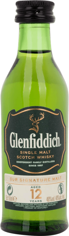 4,95 € Envío gratis | Whisky Single Malt Glenfiddich Reino Unido 12 Años Botellín Miniatura 5 cl