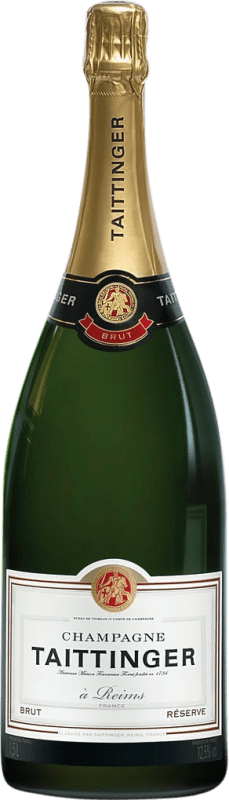 125,95 € Бесплатная доставка | Белое игристое Taittinger брют Резерв A.O.C. Champagne шампанское Франция Pinot Black, Chardonnay, Pinot Meunier бутылка Магнум 1,5 L