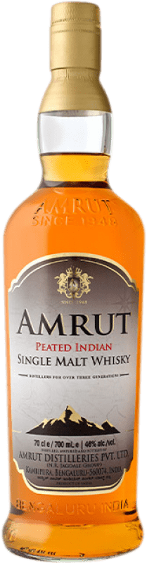 81,95 € Envio grátis | Whisky Single Malt Amrut Indian Amrut Peated Garrafa 70 cl