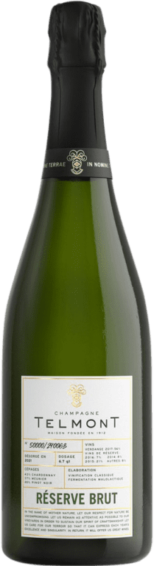 88,95 € Kostenloser Versand | Weißer Sekt Telmont Brut Reserve A.O.C. Champagne Champagner Frankreich Pinot Schwarz, Chardonnay, Pinot Meunier Flasche 75 cl