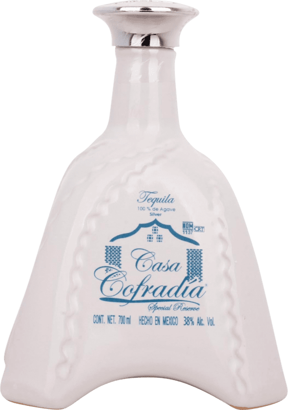 109,95 € Бесплатная доставка | Текила La Cofradía Blanco — Белый, Ceramic Porcelain — Керамический фарфор Мексика 70 cl