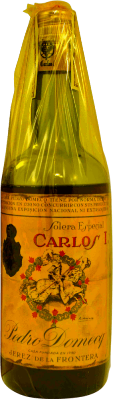 66,95 € Free Shipping | Brandy Pedro Domecq Carlos I en Caja Dorada Collector's Specimen 1970's Spain Bottle 75 cl