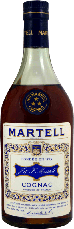 144,95 € Free Shipping | Cognac Martell J&F Martell 3 Stars 1970's A.O.C. Cognac Spain Bottle 75 cl Collector's Item Not for Consumption