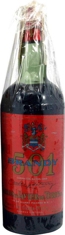 104,95 € Envío gratis | Brandy Carlos y Javier de Terry 501 Etiqueta Roja Ejemplar Coleccionista 1970's España Botella 75 cl