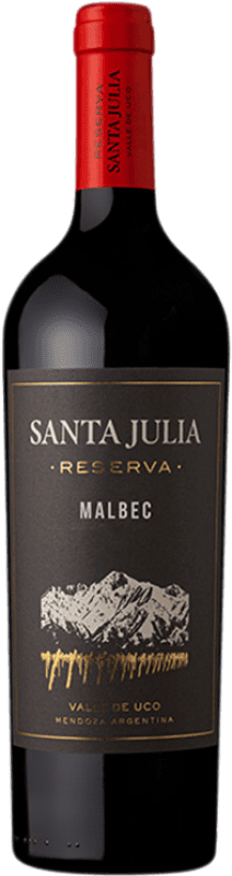 11,95 € Free Shipping | Red wine Santa Julia Reserve I.G. Mendoza Uco Valley Argentina Malbec Bottle 75 cl