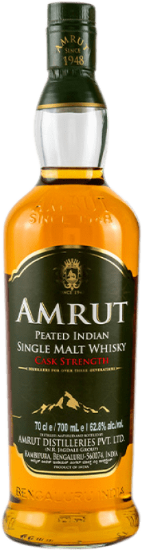 57,95 € Kostenloser Versand | Single Malt Whisky Amrut Indian Cask Strength — Fassstärke, Peated — Getorft, Oak Cask — Eichenfass Indien 70 cl