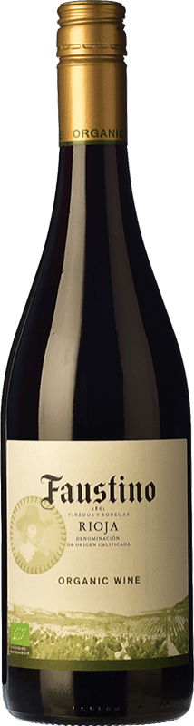 9,95 € 免费送货 | 红酒 Faustino Organic 年轻的 D.O.Ca. Rioja 拉里奥哈 西班牙 Tempranillo 瓶子 75 cl