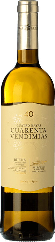 10,95 € 免费送货 | 白酒 Cuatro Rayas Cuarenta Vendimias 年轻的 D.O. Rueda 卡斯蒂利亚莱昂 西班牙 Sauvignon White 瓶子 75 cl