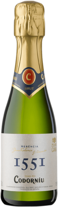 2,95 € Spedizione Gratuita | Spumante Bianco Codorníu 1551 Brut Nature Giovane D.O. Cava Catalogna Spagna Macabeo, Xarel·lo, Parellada Bottiglietta 20 cl