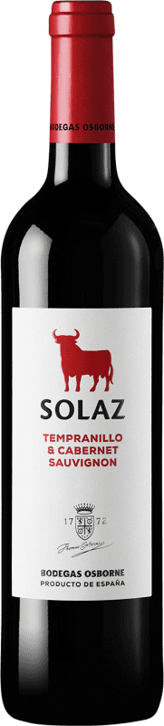 4,95 € Бесплатная доставка | Красное вино Osborne Solaz I.G.P. Vino de la Tierra de Castilla Castilla la Mancha y Madrid Испания Tempranillo — Темпранильо, Cabernet Sauvignon — Каберне Совиньон 75 cl