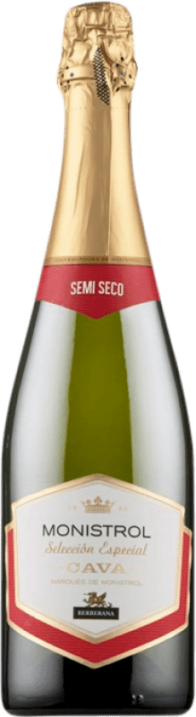 6,95 € 送料無料 | 白のスパークリングワイン Marqués de Monistrol Semiseco — やや辛口 セレクション, 特別 レセルバ D.O. Cava カタロニア スペイン Macabeo — マカベオ, Xarel·lo — チャレッロ, Parellada — パレリャーダ 75 cl