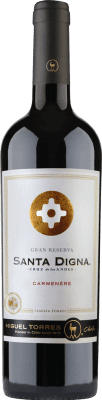 12,95 € Free Shipping | Red wine Miguel Torres Santa Digna Negre Reserve I.G. Valle Central Central Valley Chile Carmenère Bottle 75 cl