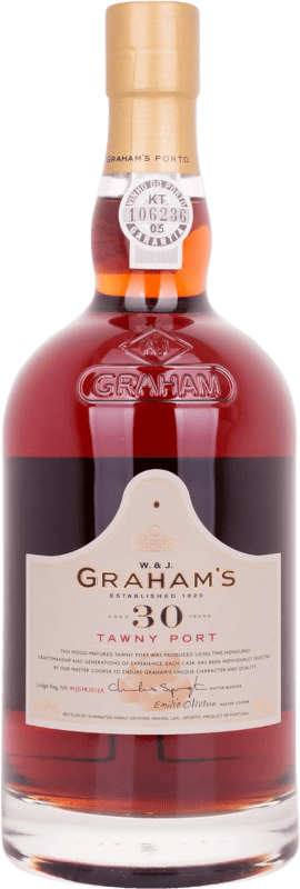 98,95 € Envío gratis | Vino Generoso Fortificado Graham's Tawny I.G. Porto Oporto Portugal Tempranillo, Touriga Franca, Touriga Nacional, Tinta Amarela, Tinta Cão, Tinta Barroca 30 Años Botella 75 cl