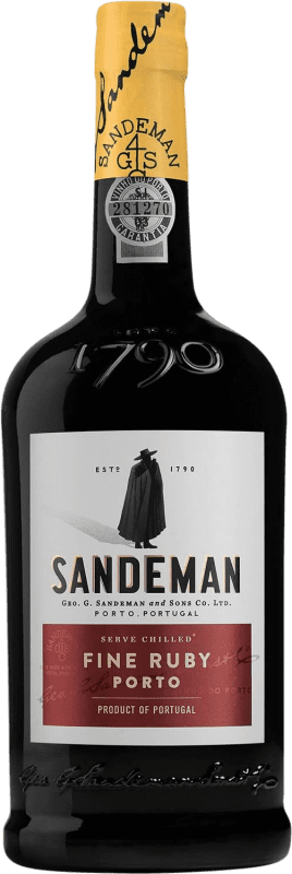 12,95 € Envío gratis | Vino generoso Sandeman Porto Fine Ruby I.G. Porto Oporto Portugal Tempranillo, Touriga Franca, Touriga Nacional, Tinta Amarela, Tinta Cão, Tinta Barroca Botella 75 cl