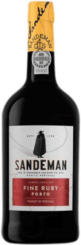 27,95 € 免费送货 | 加强葡萄酒 Sandeman Porto Ruby — 红宝石波特 I.G. Porto 波尔图 葡萄牙 Tempranillo — 丹魄, Touriga Franca, Touriga Nacional, Tinta Amarela, Tinta Cão, Tinta Barroca 大瓶 — Magnum 1,5 L