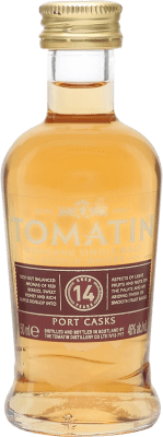 10,95 € Бесплатная доставка | Односолодовый виски Tomatin Port Cask Finish — Финишная выдержка в бочке горная местность Объединенное Королевство 14 Лет Мини-бутылка 5 cl