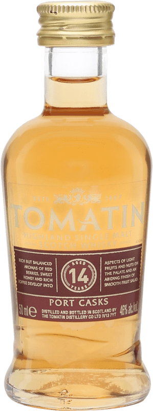 10,95 € 免费送货 | 威士忌单一麦芽威士忌 Tomatin Port Cask Miniatura 高地 英国 14 岁 微型瓶 5 cl