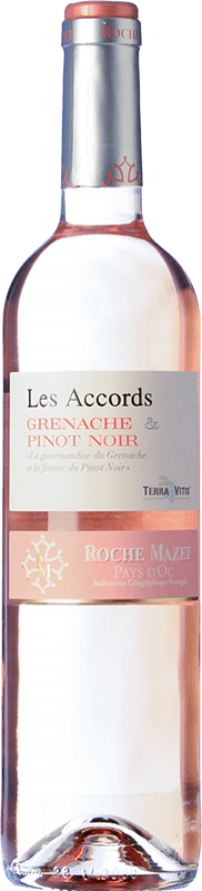 6,95 € 免费送货 | 玫瑰酒 Roche Mazet Les Accords Rosé 年轻的 I.G.P. Vin de Pays d'Oc 朗格多克 法国 Grenache, Pinot Black 瓶子 75 cl