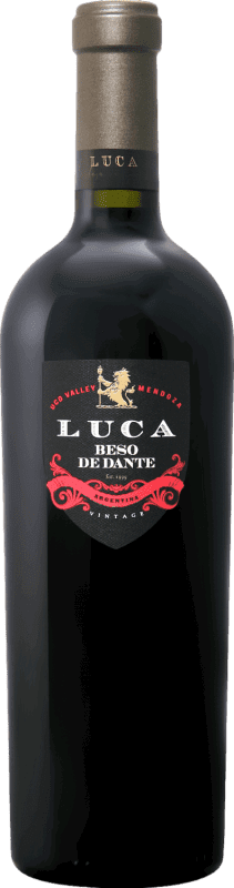 42,95 € Бесплатная доставка | Красное вино Luca Wines Laura Catena Beso de Dante Blend — Купаж Crianza — Крианса I.G. Valle de Uco Долина Уко Аргентина Cabernet Sauvignon — Каберне Совиньон, Cabernet Franc — Каберне Фран, Malbec — Мальбек 75 cl