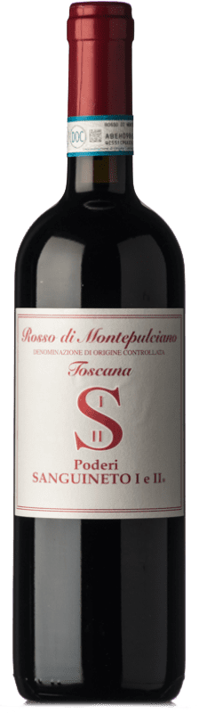 26,95 € Spedizione Gratuita | Vino Rosso Poderi Sanguineto D.O.C. Rosso di Montepulciano Toscana Italia Canaiolo, Prugnolo Gentile, Mammolo 75 cl