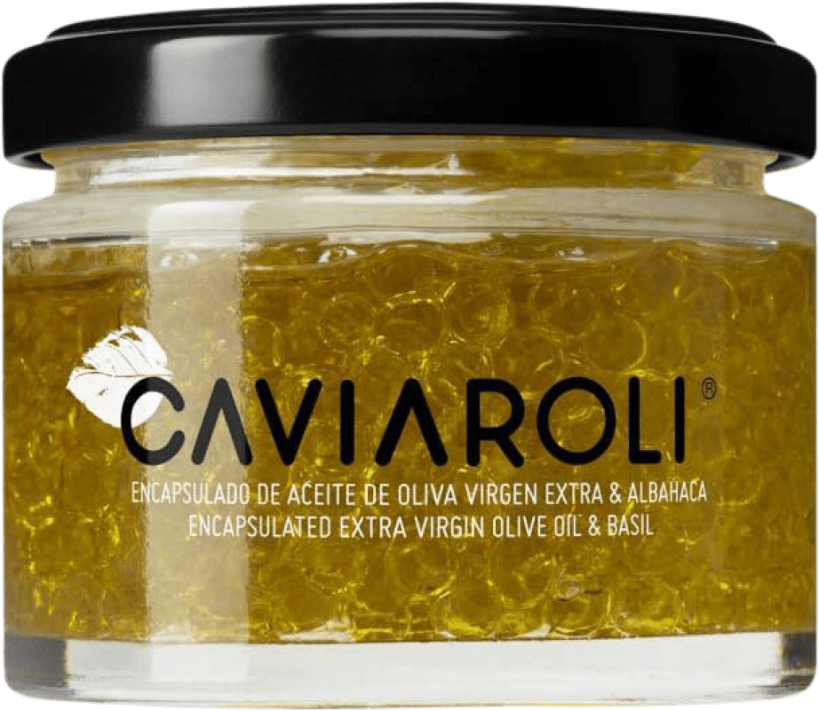 12,95 € Spedizione Gratuita | Olio d'Oliva Caviaroli Encapsulado EVO Extra Vergine Spagna Caviar — Caviale, Albahaca — Basilico