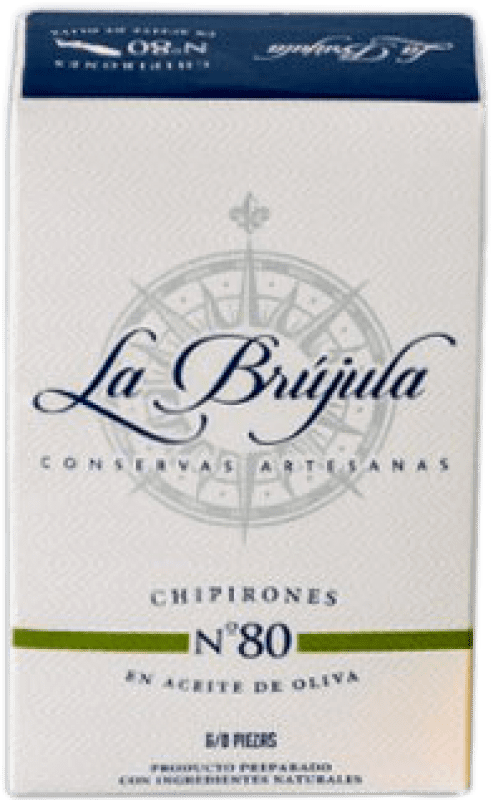 6,95 € Kostenloser Versand | Meeresfrüchtekonserven La Brújula Chipirones en Aceite de Oliva Spanien 6/8 Stücke
