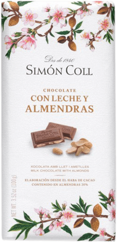 5,95 € Envío gratis | Chocolate y Cacao Simón Coll Chocolate con Leche y Almendras España