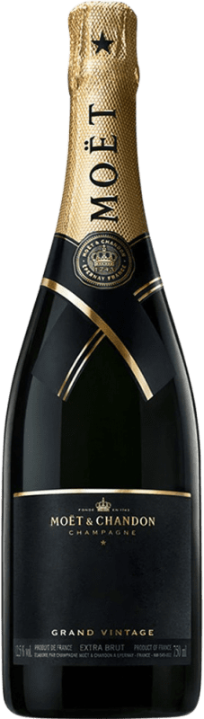 86,95 € Бесплатная доставка | Белое игристое вино Moët & Chandon Grand Extra Brut — Экстра Брют Vintage Резерва A.O.C. Champagne шампанское Франция Pinot Noir — Пино Нуар, Chardonnay — Шардоне, Pinot Meunier — Пино Менье 75 cl