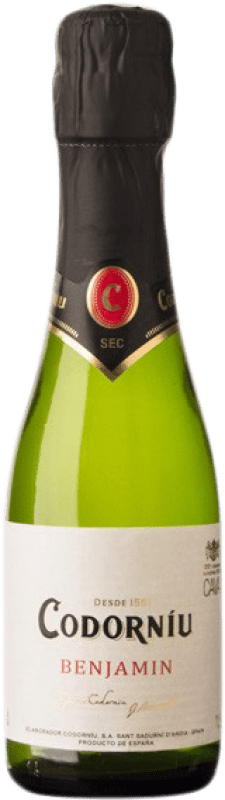 4,95 € Free Shipping | White Sparkling Wine Codorníu Benjamín Seco — Dry D.O. Cava Catalonia Spain Macabeo, Xarel·lo, Parellada Small Bottle 20 cl