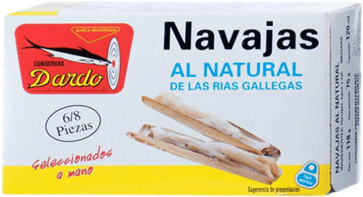 10,95 € Envio grátis | Conservas de Marisco Dardo Navajas Natural Espanha 6-8 Peças