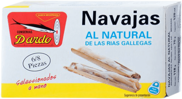 9,95 € Envoi gratuit | Conserves de Fruits de Mer Dardo Navajas al Natural Espagne 6/8 Pièces