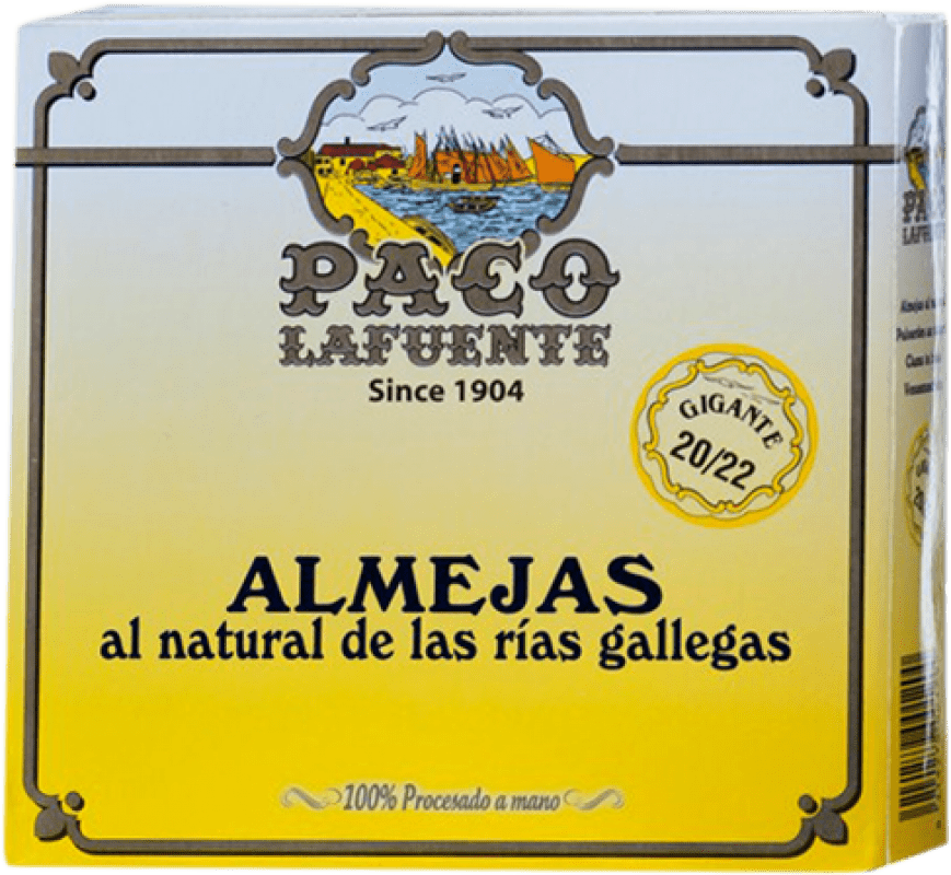 138,95 € Envio grátis | Conservas de Marisco Conservera Gallega Paco Lafuente Almejas Natural Galiza Espanha 20-25 Peças