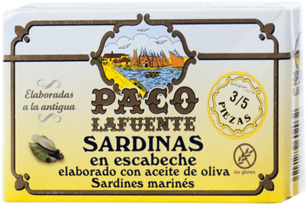 2,95 € Envio grátis | Conservas de Peixe Conservera Gallega Paco Lafuente Sardina en Escabeche Galiza Espanha 3-5 Peças
