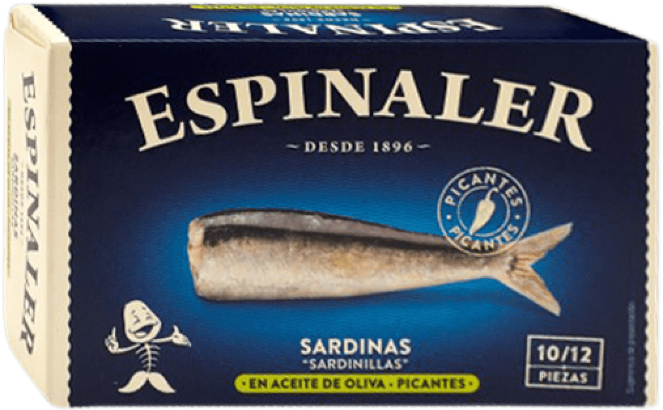 2,95 € Kostenloser Versand | Fischkonserven Espinaler Sardinillas en Aceite de Oliva Picantes Spanien 10/12 Stücke