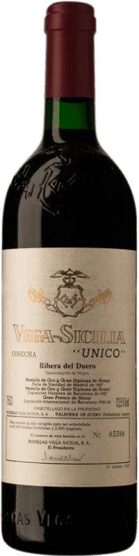 984,95 € 免费送货 | 红酒 Vega Sicilia Único 大储备 1982 D.O. Ribera del Duero 卡斯蒂利亚莱昂 西班牙 Tempranillo, Cabernet Sauvignon 瓶子 75 cl
