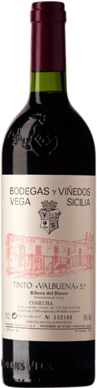172,95 € 免费送货 | 红酒 Vega Sicilia Valbuena 5º Año 预订 1998 D.O. Ribera del Duero 卡斯蒂利亚莱昂 西班牙 Tempranillo, Merlot, Malbec 瓶子 75 cl