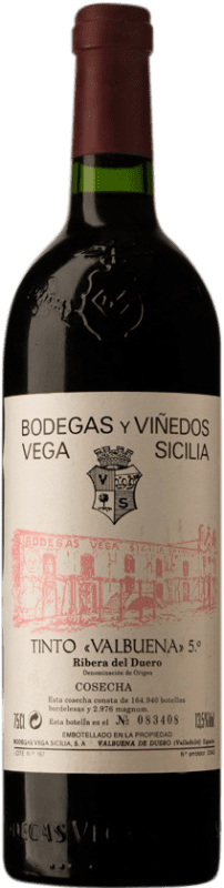 172,95 € Spedizione Gratuita | Vino rosso Vega Sicilia Valbuena 5º Año Riserva 1995 D.O. Ribera del Duero Castilla y León Spagna Tempranillo, Merlot, Malbec Bottiglia 75 cl