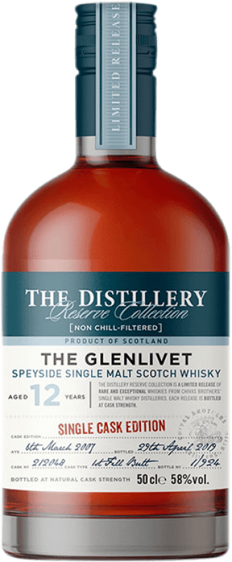 137,95 € 送料無料 | シングルモルトウイスキー Glenlivet Butt Single Cask — シングルバレル, 限定版 スコットランド イギリス 12 年 ミディアムボトル 50 cl