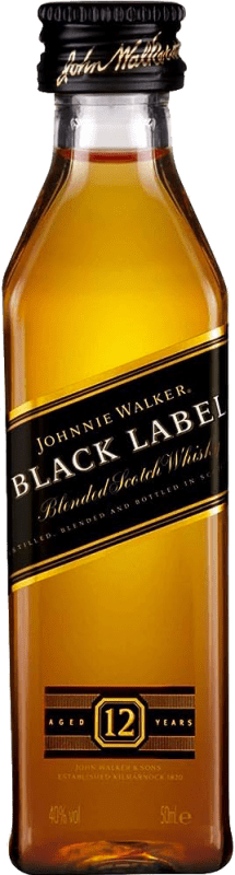 39,95 € Spedizione Gratuita | Scatola da 12 unità Whisky Blended Johnnie Walker Black Label Regno Unito Bottiglietta Mignon 5 cl PET