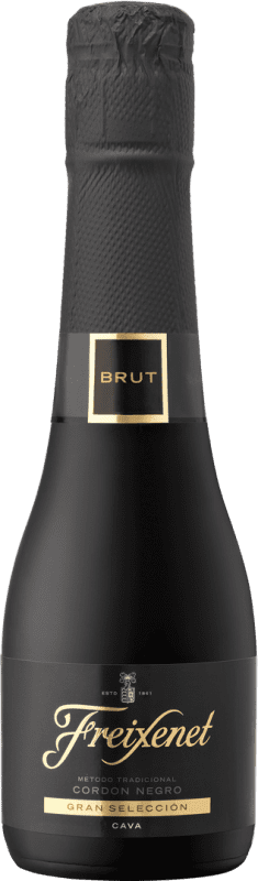 9,95 € 免费送货 | 盒装3个 白起泡酒 Freixenet Cordón Negro Mini Black D.O. Cava 西班牙 Macabeo, Xarel·lo, Parellada 小瓶 20 cl