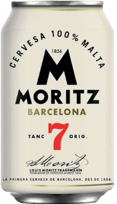15,95 € Envío gratis | Caja de 12 unidades Cerveza Moritz 7 D.O. Catalunya España Lata 33 cl