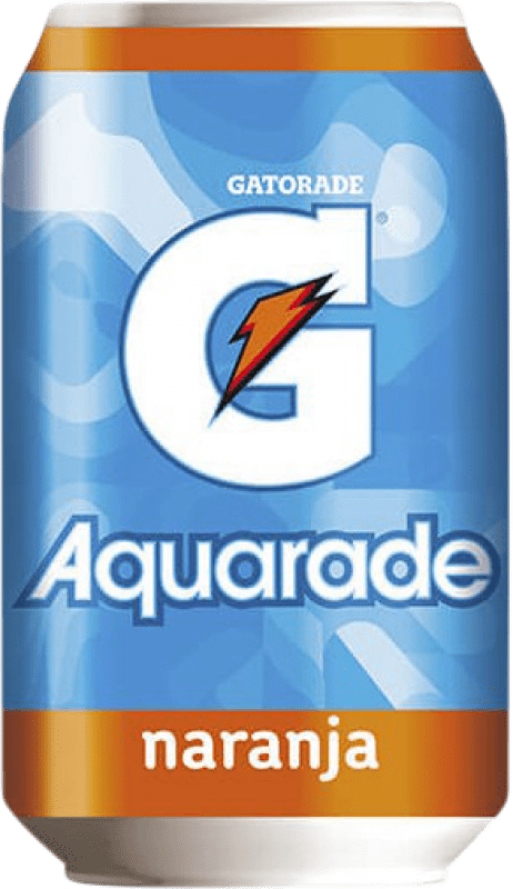 22,95 € Envio grátis | Caixa de 24 unidades Refrigerantes Gatorade Aquarade Espanha Lata 33 cl Naranja — Laranja