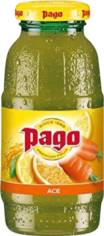 34,95 € Envio grátis | Caixa de 24 unidades Refrigerantes Zumos Pago Ace Espanha Garrafa Pequena 20 cl