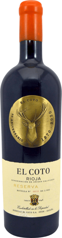 37,95 € Kostenloser Versand | Rotwein Coto de Rioja 50 Aniversario Reserve D.O.Ca. Rioja La Rioja Spanien Tempranillo Flasche 75 cl