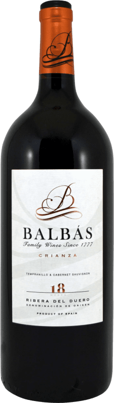 64,95 € 送料無料 | 赤ワイン Balbás 18 Meses Crianza — クリアンサ D.O. Ribera del Duero カスティーリャ・イ・レオン スペイン Tempranillo — テンプラニーリョ, Cabernet Sauvignon — カベルネ・ソーヴィニヨン マグナムボトル 1,5 L