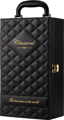 24,95 € Envio grátis | Packs NEGRO - Estuche Maletín de LUJO para 2 Botellas de Vino y Set de 4 Accesorios Espanha