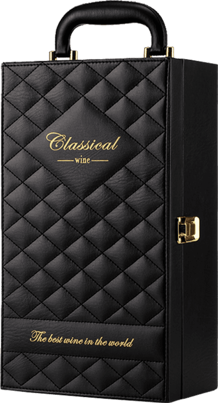 24,95 € Бесплатная доставка | Packs NEGRO - Estuche Maletín de LUJO para 2 Botellas de Vino y Set de 4 Accesorios Испания