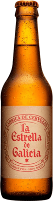 14,95 € Envio grátis | Caixa de 6 unidades Cerveja Estrella Galicia La Estrella de Galicia Espanha Garrafinha Terço 33 cl
